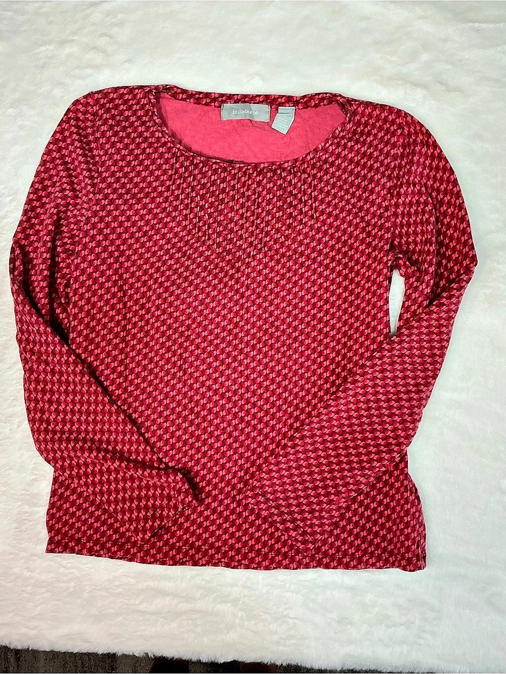 Liz Claiborne Textured Long Sleeve Blouse in Pink & Red Like New